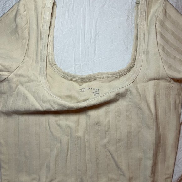Cream ribbed U neck Aerie top - Picture 2 of 2